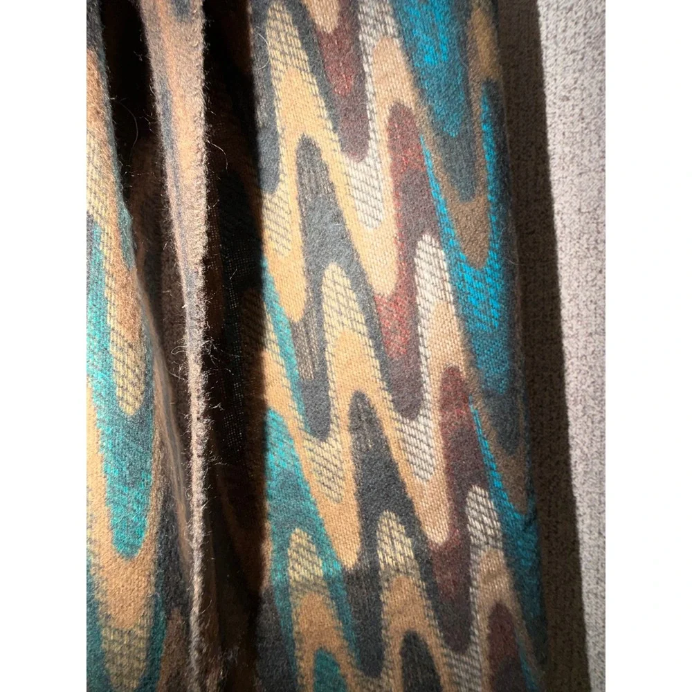 Preston & York Scarf Brown Teal Zigzag Chevron Fringe Acrylic Made in Germany